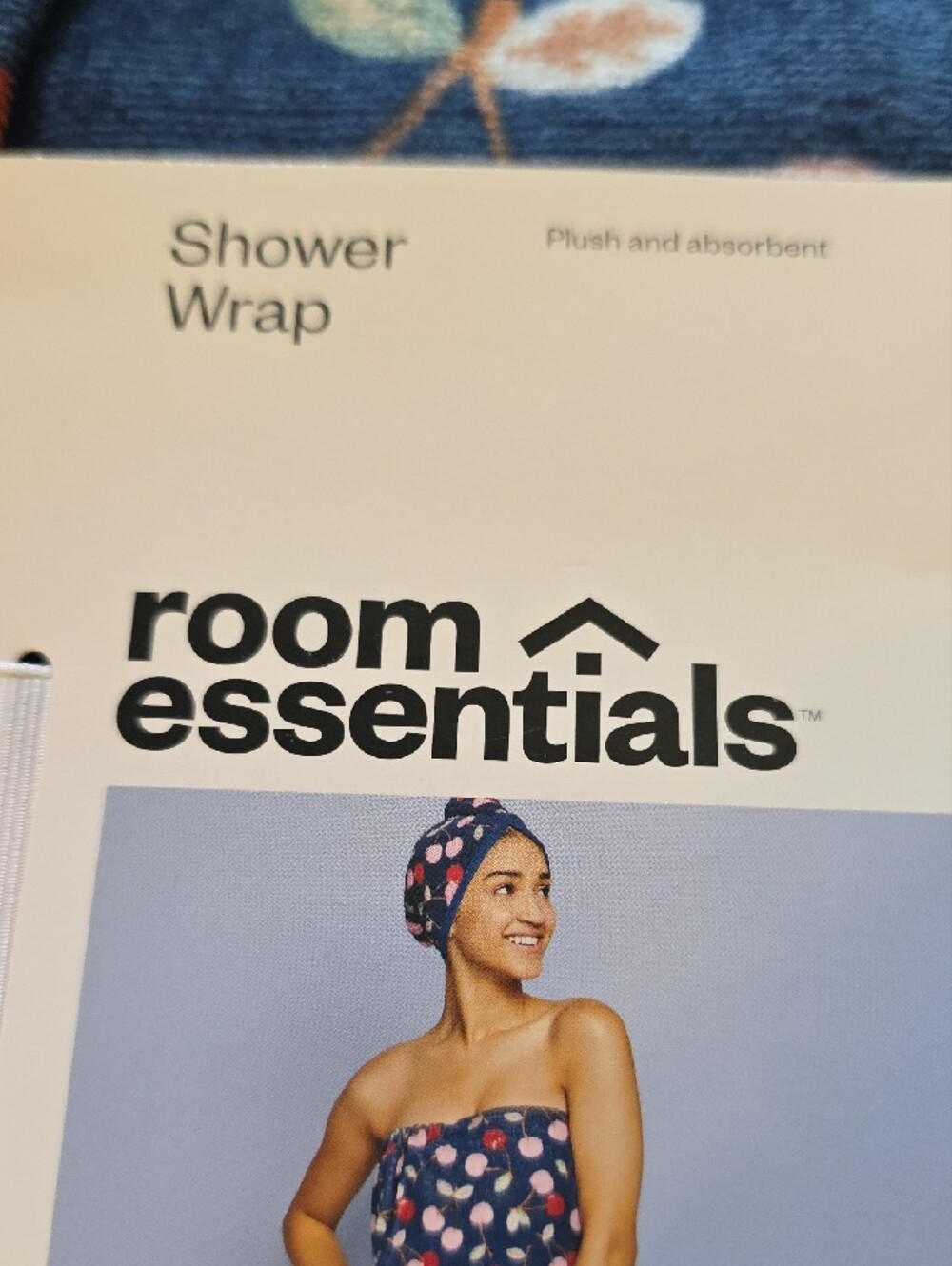 room essentials Blue Cherry-Print Shower Wrap - Picture 3 of 5